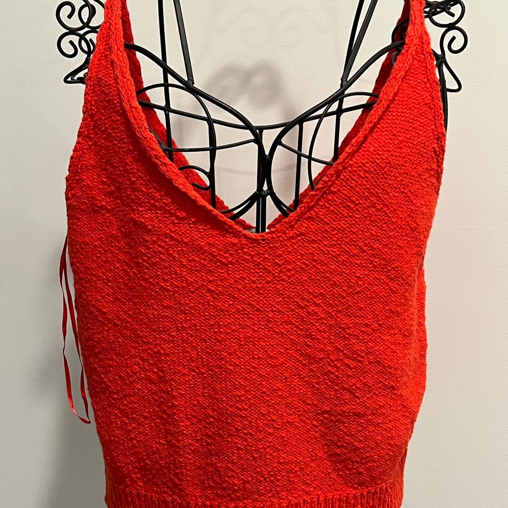 Zara Bright Coral Fitted Crop Tank Top